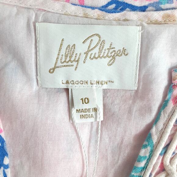 Lilly Pulitzer Ariella Maxi Dress 100% Linen Multi Roar of the Seas Women 10 NWT - Picture 9 of 15